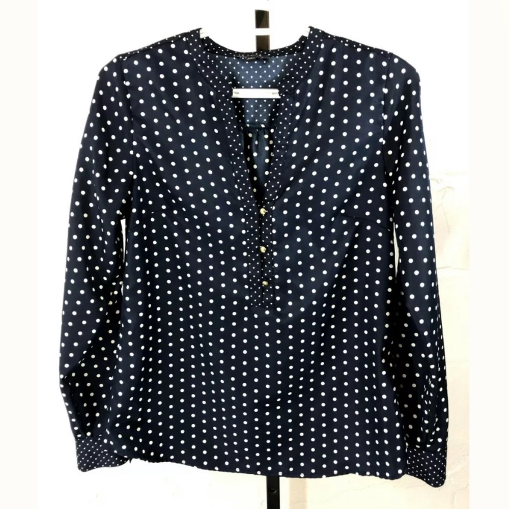 The Limited Polkadot Blouse Size S Navy Blue White